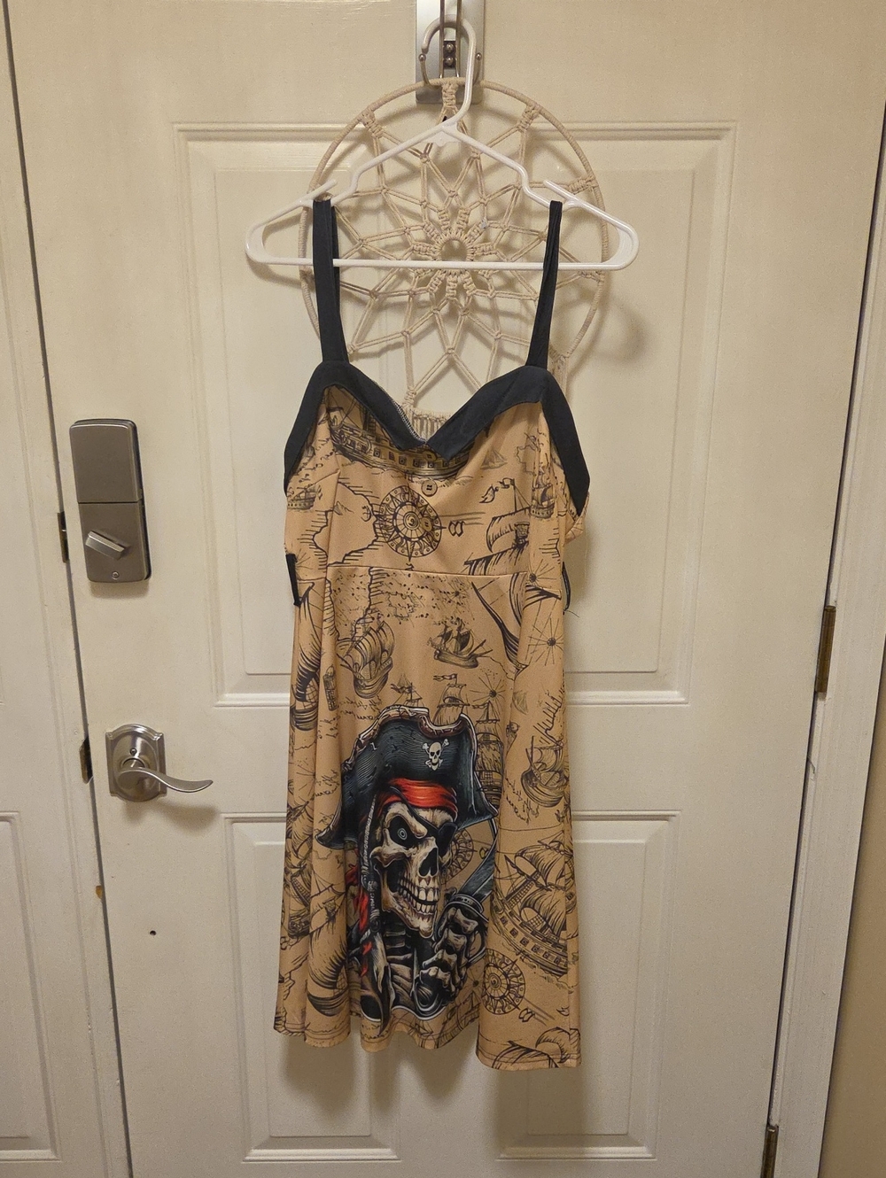 Pirate Skull Print Sundress- Beige and Black
